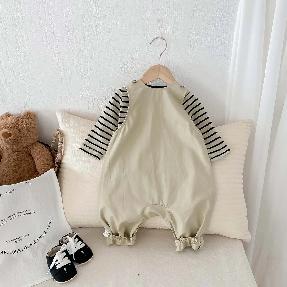 2pcs Summer Baby Sets Boys Girls Jumpsuit + Striped Long Sleeved T-shirt Two Piece Set Old Newborn Clothes 0-2 Years