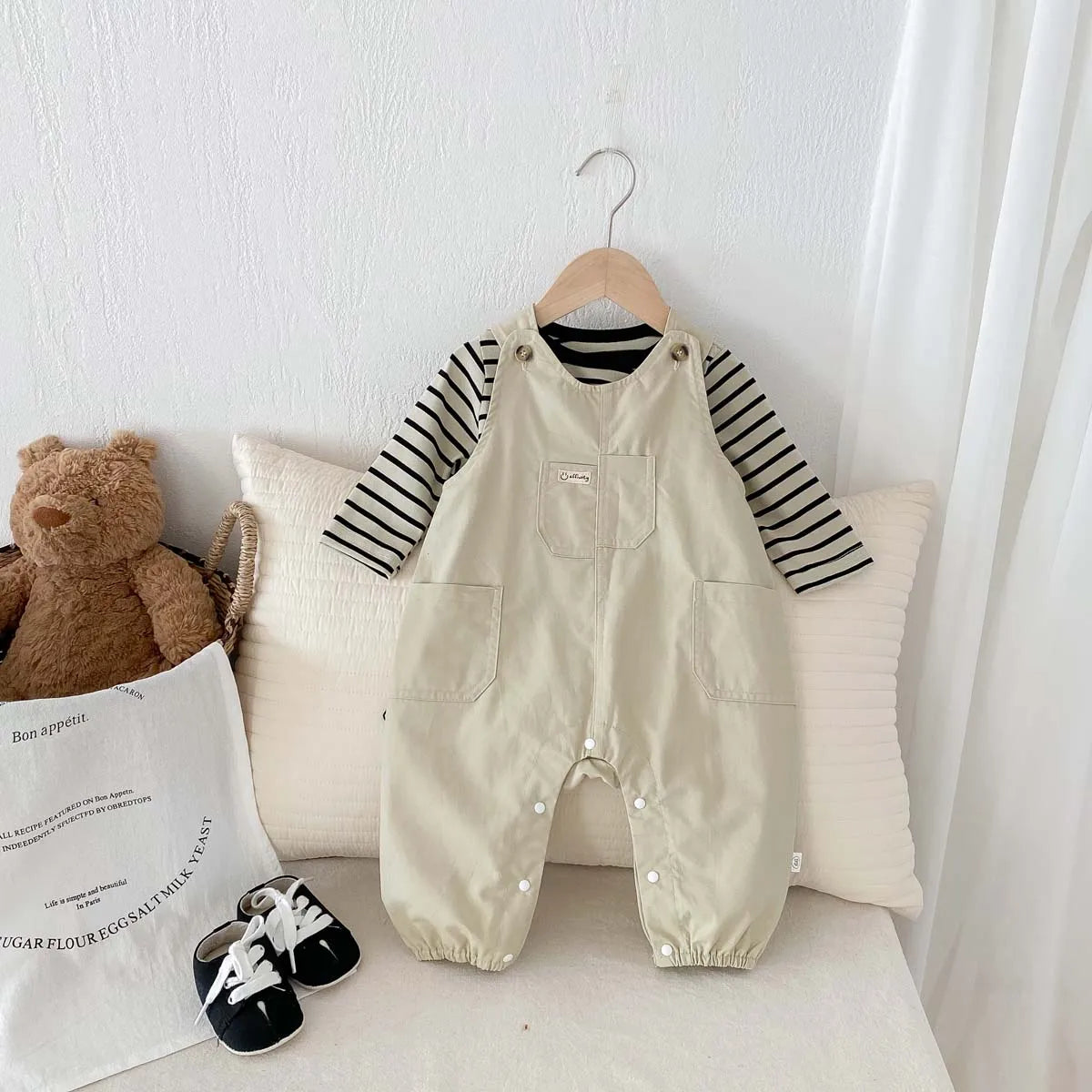 2pcs Summer Baby Sets Boys Girls Jumpsuit + Striped Long Sleeved T-shirt Two Piece Set Old Newborn Clothes 0-2 Years