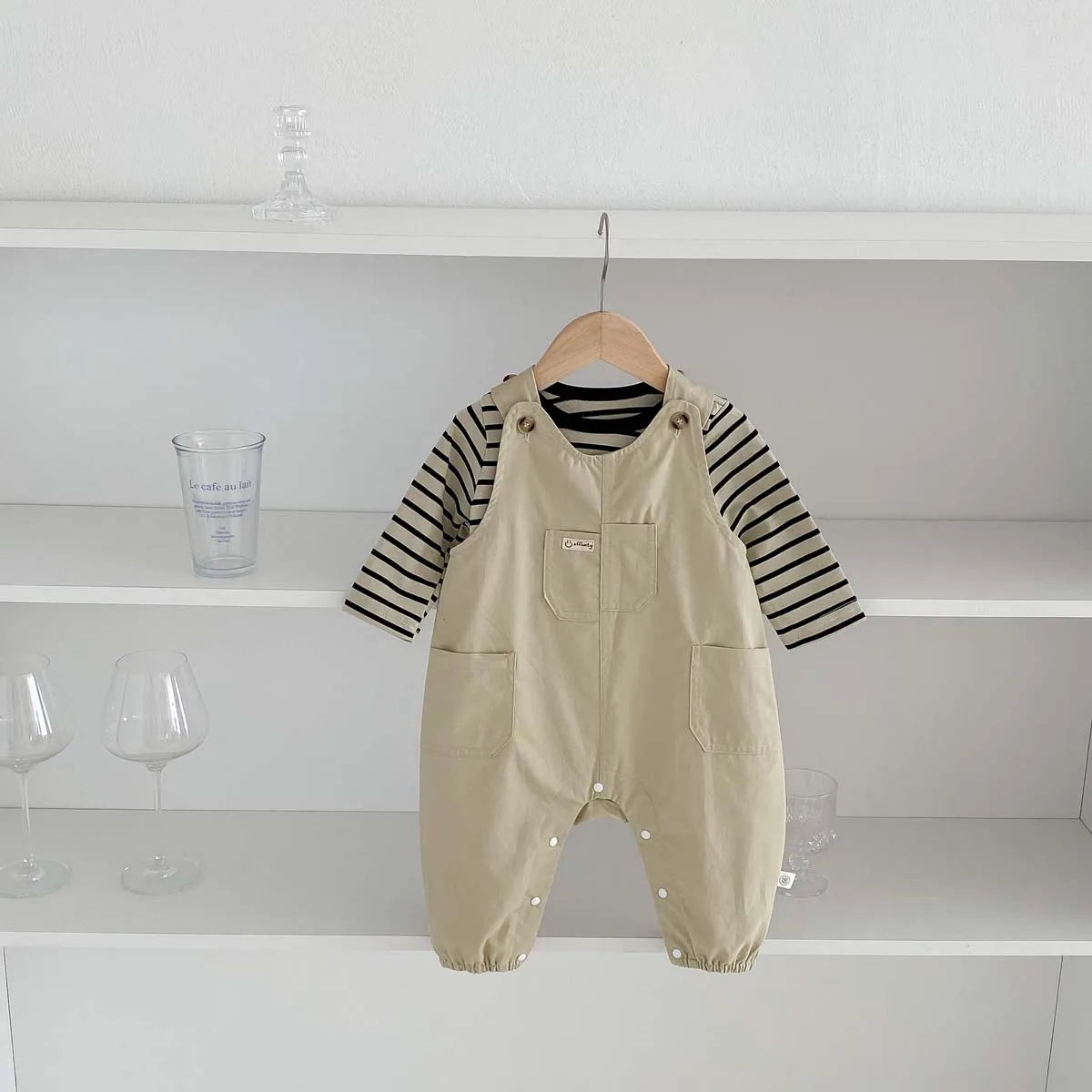 2pcs Summer Baby Sets Boys Girls Jumpsuit + Striped Long Sleeved T-shirt Two Piece Set Old Newborn Clothes 0-2 Years
